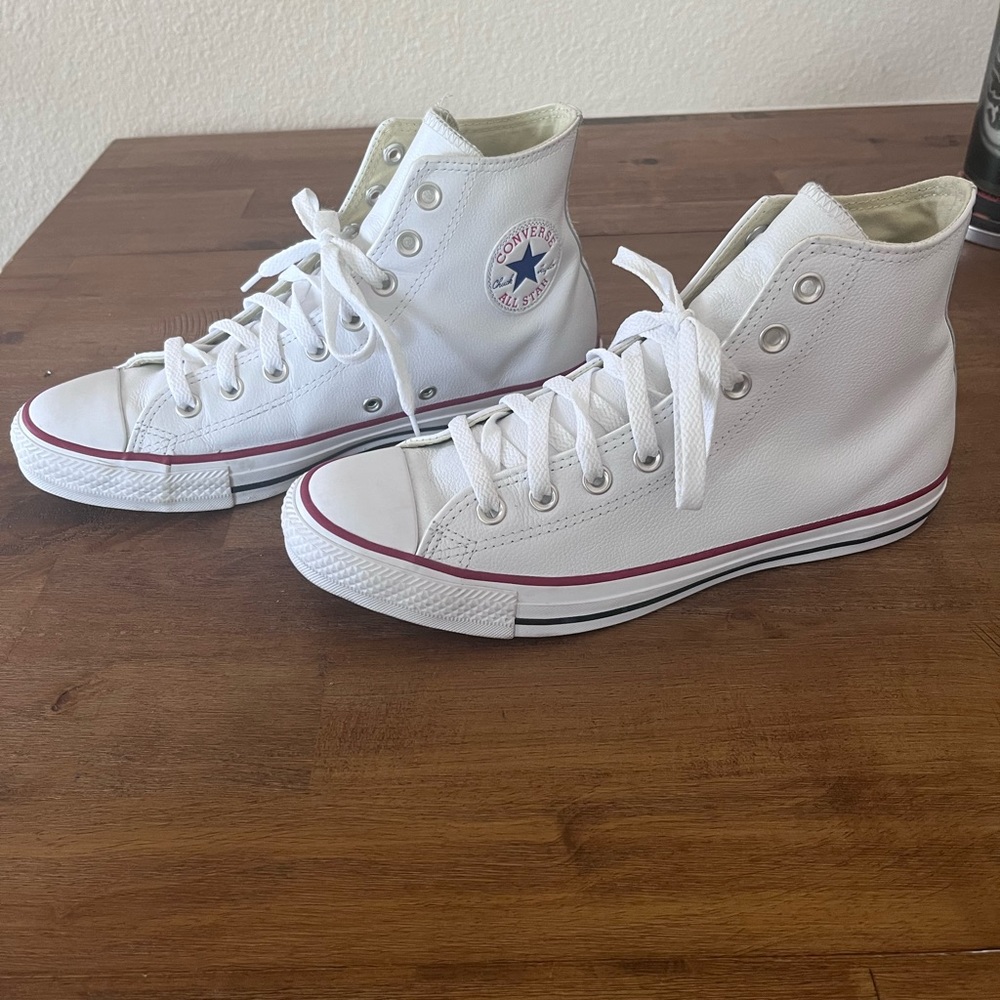 High Top White Leather Chucks 10.5